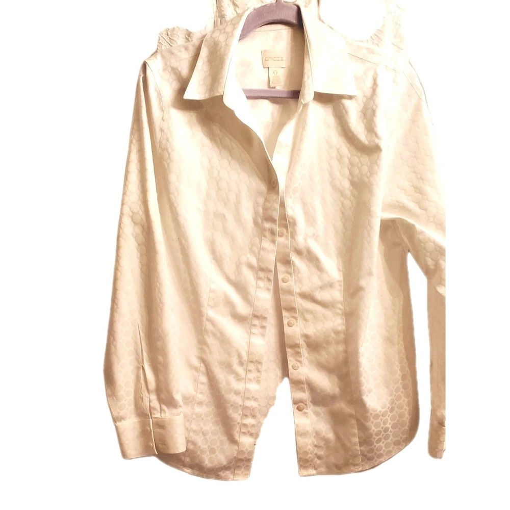 Chicos White 100% Cotton Long Sleeve Collared No Iron Button Up Shirt Size 0 (4)